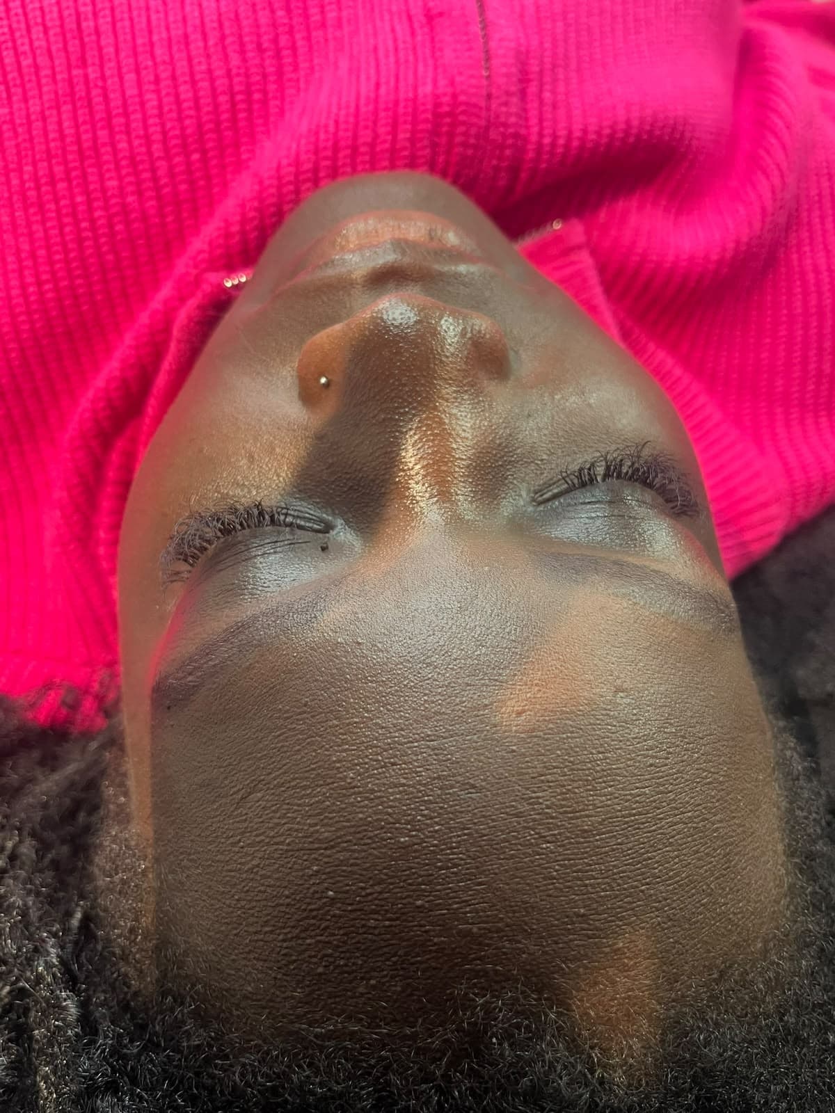 Top view of natural-looking eyelash extensions
