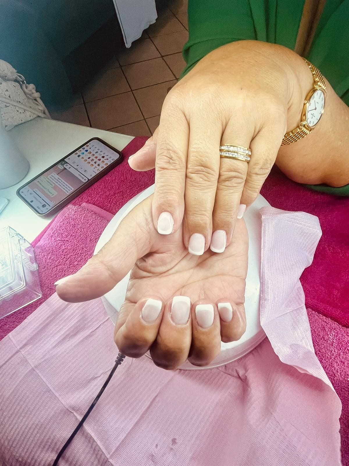 Classic white French manicure on short square nails