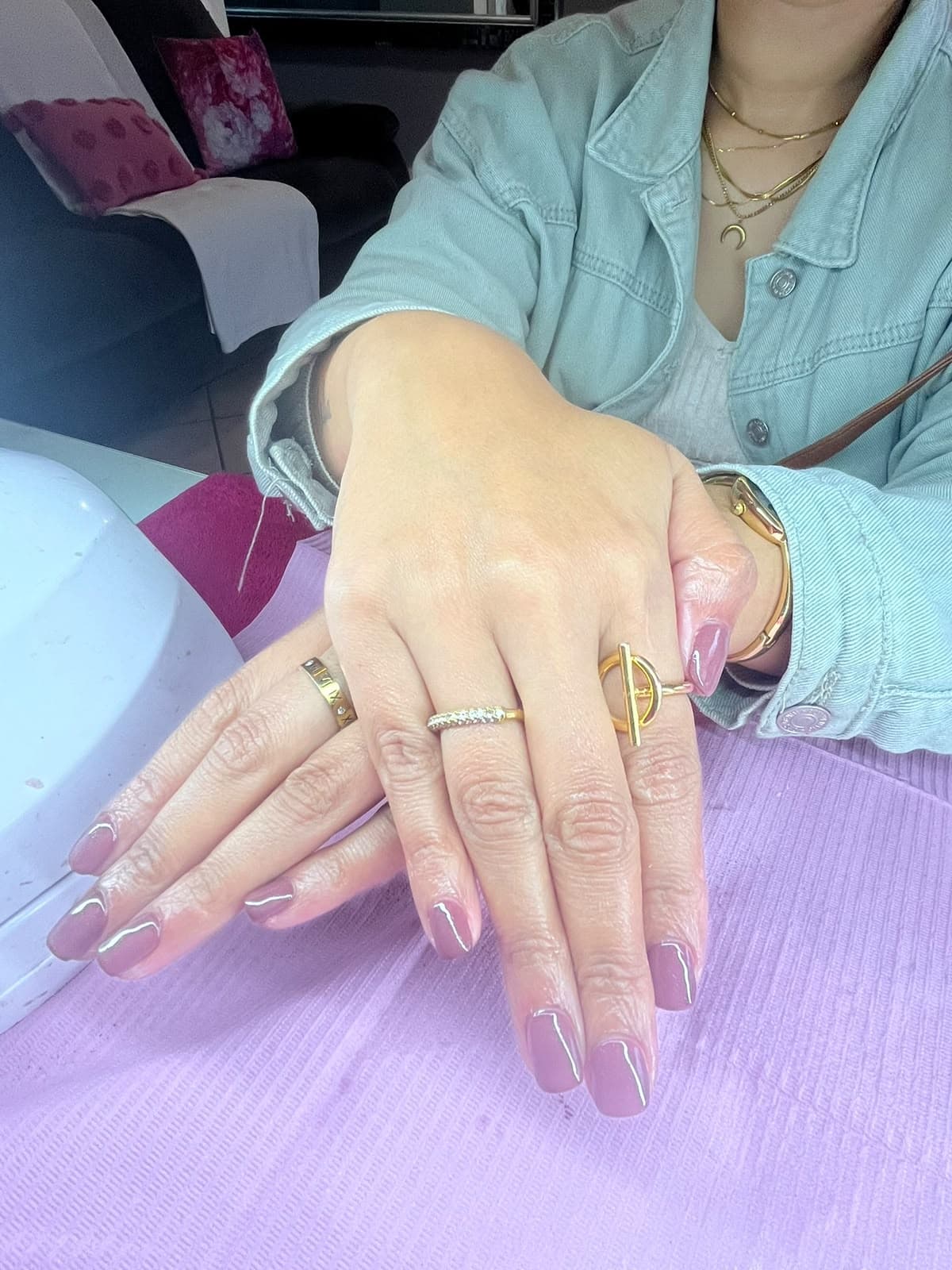 Dusty mauve gel manicure on short natural nails